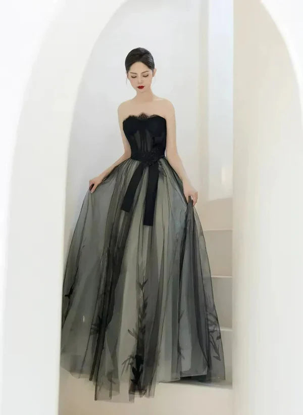 A-Linien-Abendkleid mit herzförmigem Herzausschnitt und Korsett, langes Tüllkleid