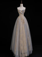 Langes Ballkleid in A-Linie, herzförmiger Schnitt, aus Tüll und Spitze, langes Abendkleid