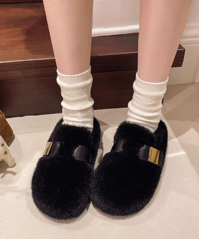 Stilvolle Beige Fuzzy Pelz Hausschuhe Schuhe Spleißen 