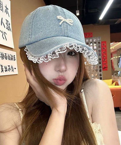 Gorra de béisbol vaquera con borde de encaje (2025) 