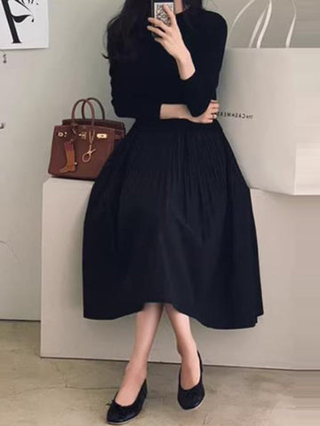 Vestidos midi de cuello redondo, plisados, con abertura y mangas largas en forma de A 