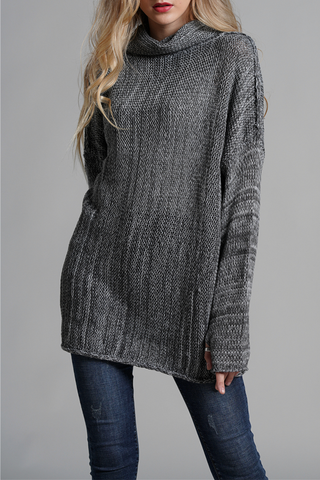 Casual Solid Split Joint Turtleneck Tops Sweater