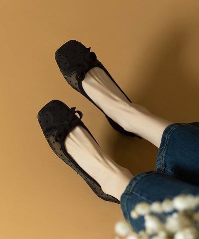 Zapatos planos de tul cómodos con lazo negro para mujer 
