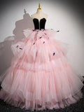 Herzförmiger Ausschnitt Tüll Stufen Langer Ballkleid Abschlussballkleid Quinceanera-Kleid
