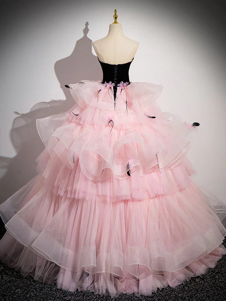 Herzförmiger Ausschnitt Tüll Stufen Langer Ballkleid Abschlussballkleid Quinceanera-Kleid