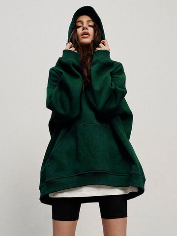 Sudadera con capucha de terciopelo de color liso con bolsillos sueltos y mangas largas 