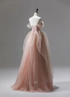 A-Linien-Prinzessin Tüll Perlen Lang Partykleid Ballkleid Bodenlang Abendkleid