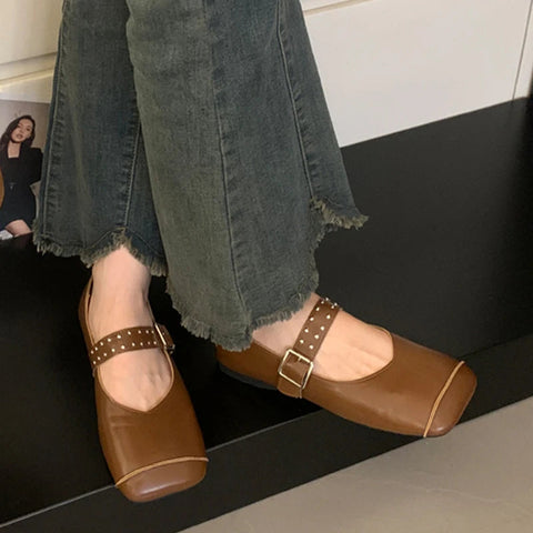Ballet Dance Flats Women Loafer Shoes Square Toe Dress Shallow Soft Shoes 2024 Fashion Cozy Designer Spring Casual Femme Shoes