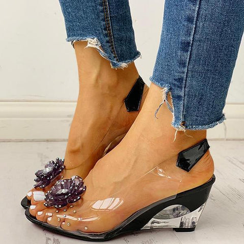 Rote Slingback-Sandalen mit Blumen- und Strasssteinen 