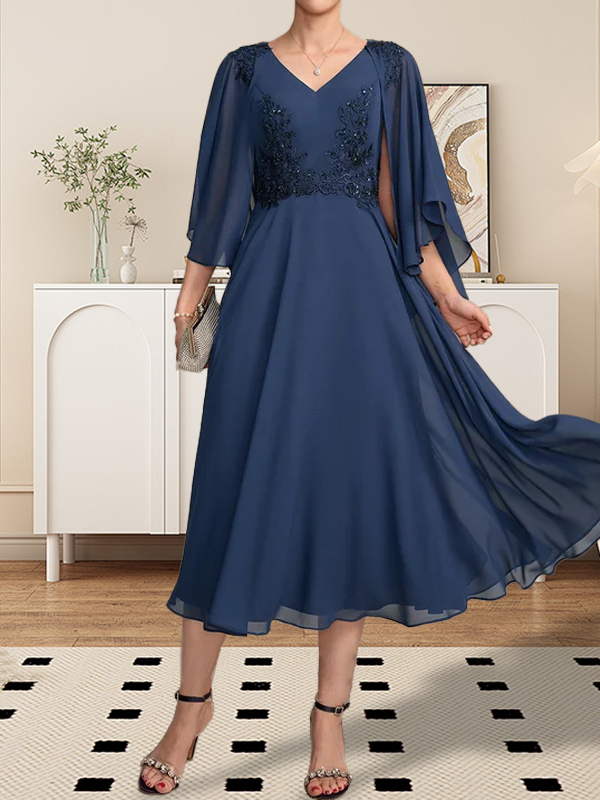 Vestido de gasa con encaje y escote en V, largo hasta la rodilla, para madre de la novia, con lentejuelas y abalorios