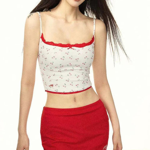 Lace Patchwork Camisole Top Women Summer Crop Top Girls Cute Backless Sleeveless Tops Casual Y2K Clothes