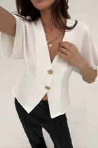 Irregular Button Open Front Short Sleeve Blouse