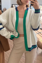 Simple Color Block Striped Relaxed Knit Cardigan