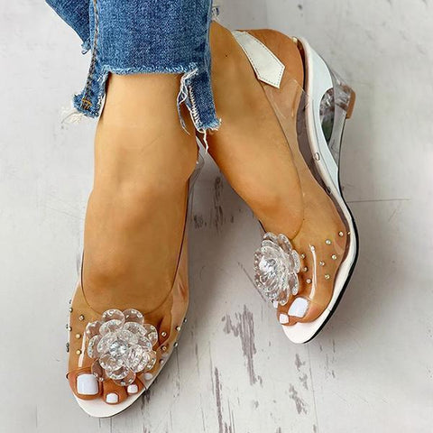 Yellow Slingback Flower Rhinestone Sandals