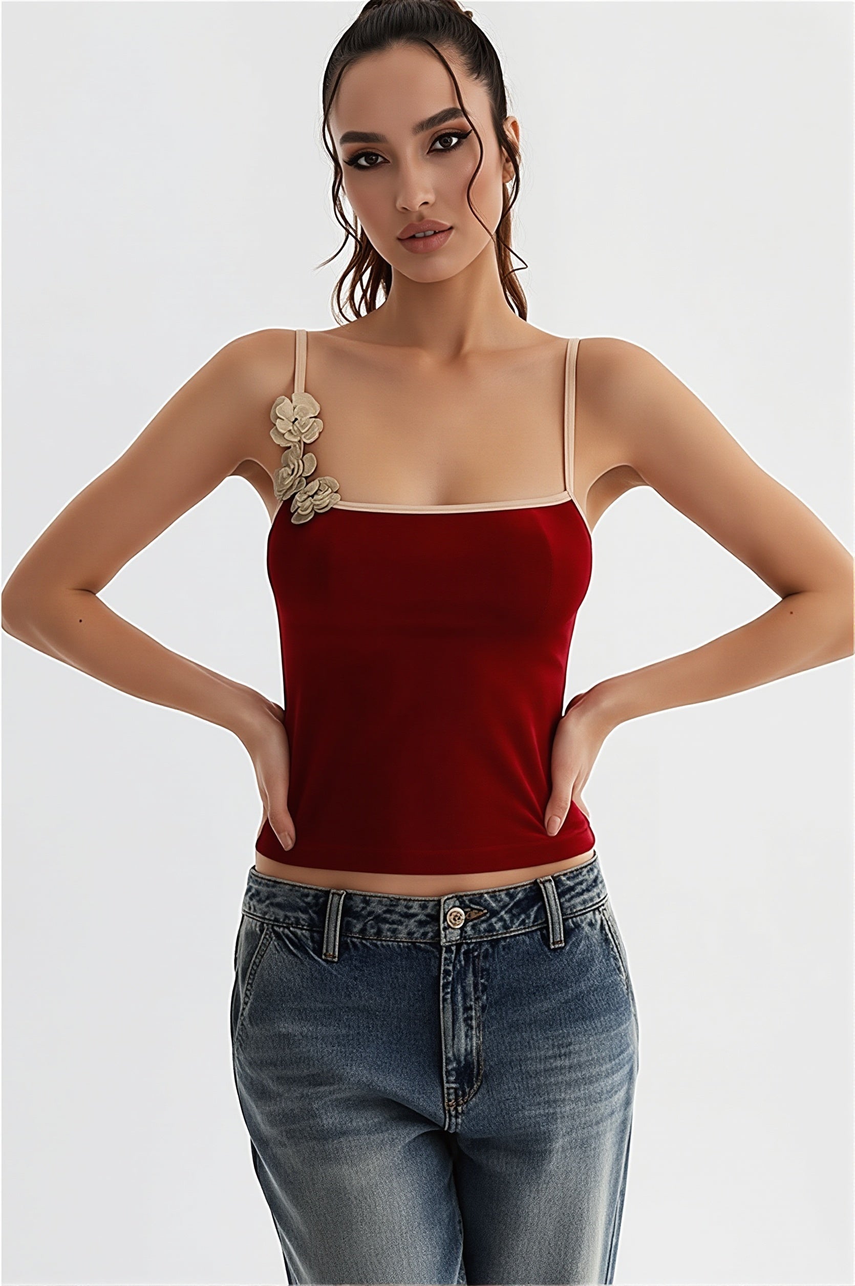 Cropped Floral Bandeau Cami Top