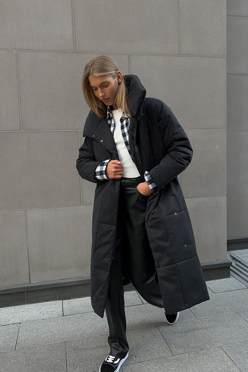 Long Stand Collar Relaxed Quilted Puffer Jacket