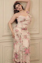 Ruffled Floral Asymmetrical Cami Maxi Dress