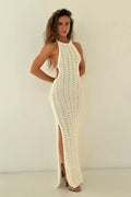 Halter Backless Crochet Boho Vacation Maxi Dress
