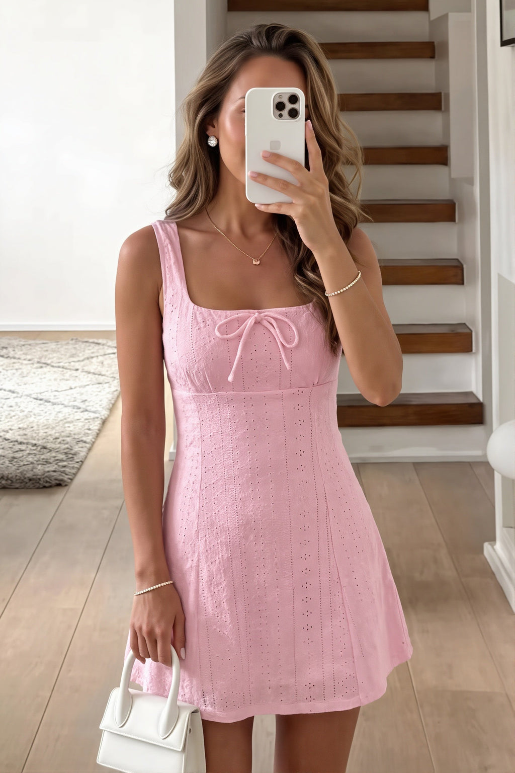 Pink Tie Ruched Cami Mini Dress