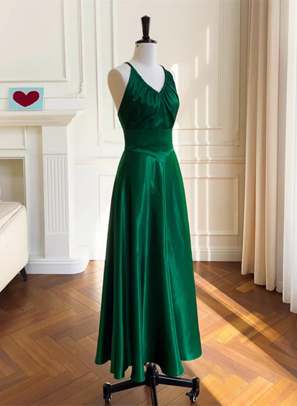 A-line Soft Satin Cross Back Evening Dress Prom Dress Party Dress