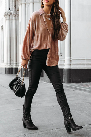 Tops casuales de cuello vuelto con parches sólidos 