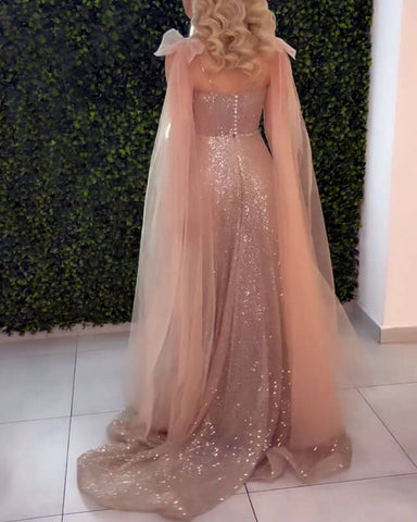 Starlight Rose Gold Sparkly Dress Sweetheart Spaghetti Strap Prom Dresses