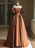 A-Linie Ballkleid Satin Off Shoulder Rundhals Lang Abschlussballkleid Abendkleid