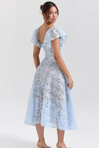 Lace Floral V-Neck Backless Maxi Dress