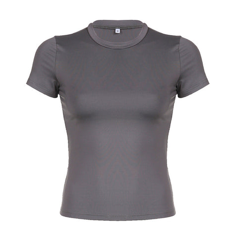 Casual Women's Solid Color Round Neck Pullover T-shirt – Street Sexy Slim Fit Tops