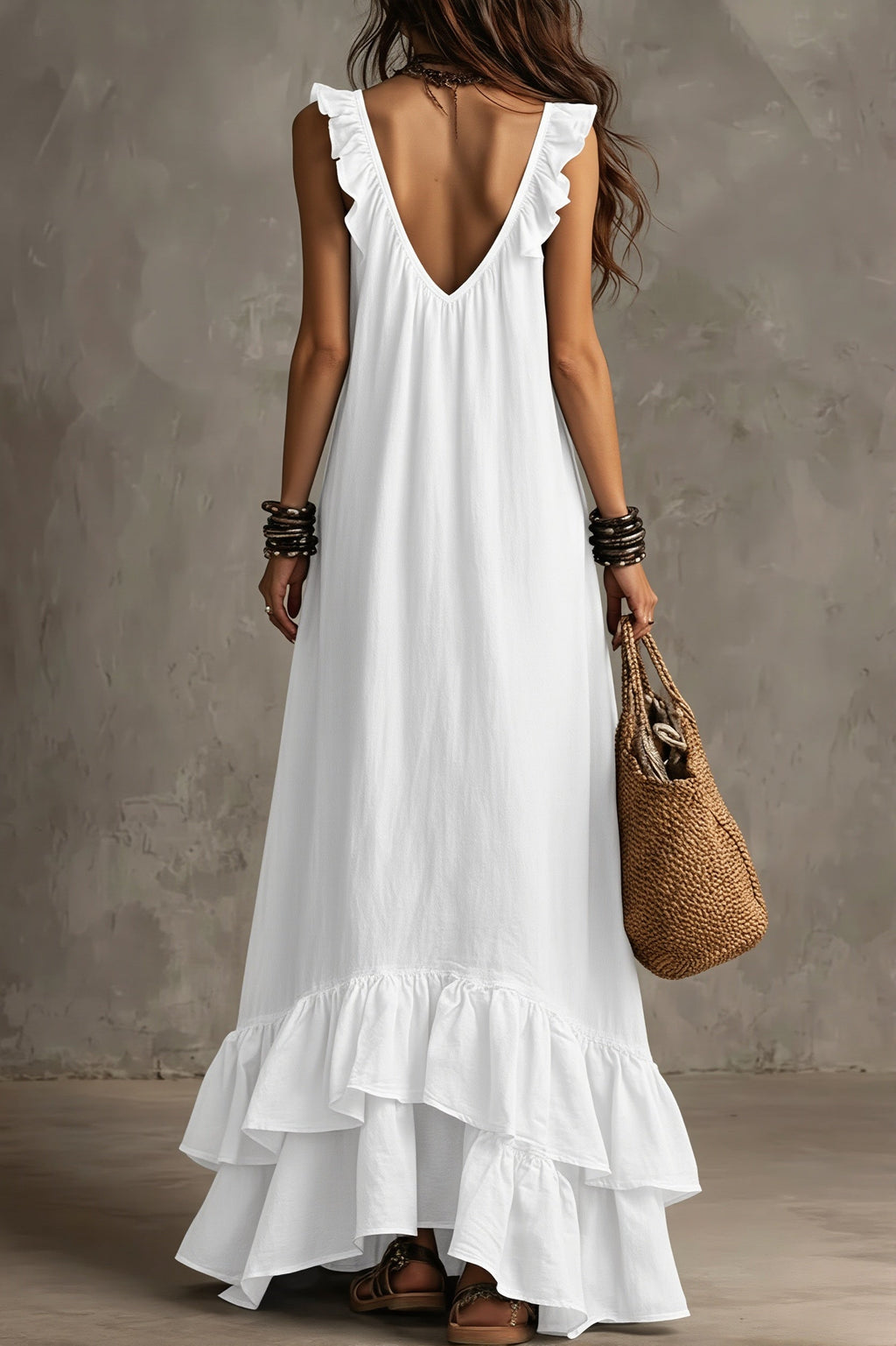 Ruffle Sleeveless Casual Long Boho Dress