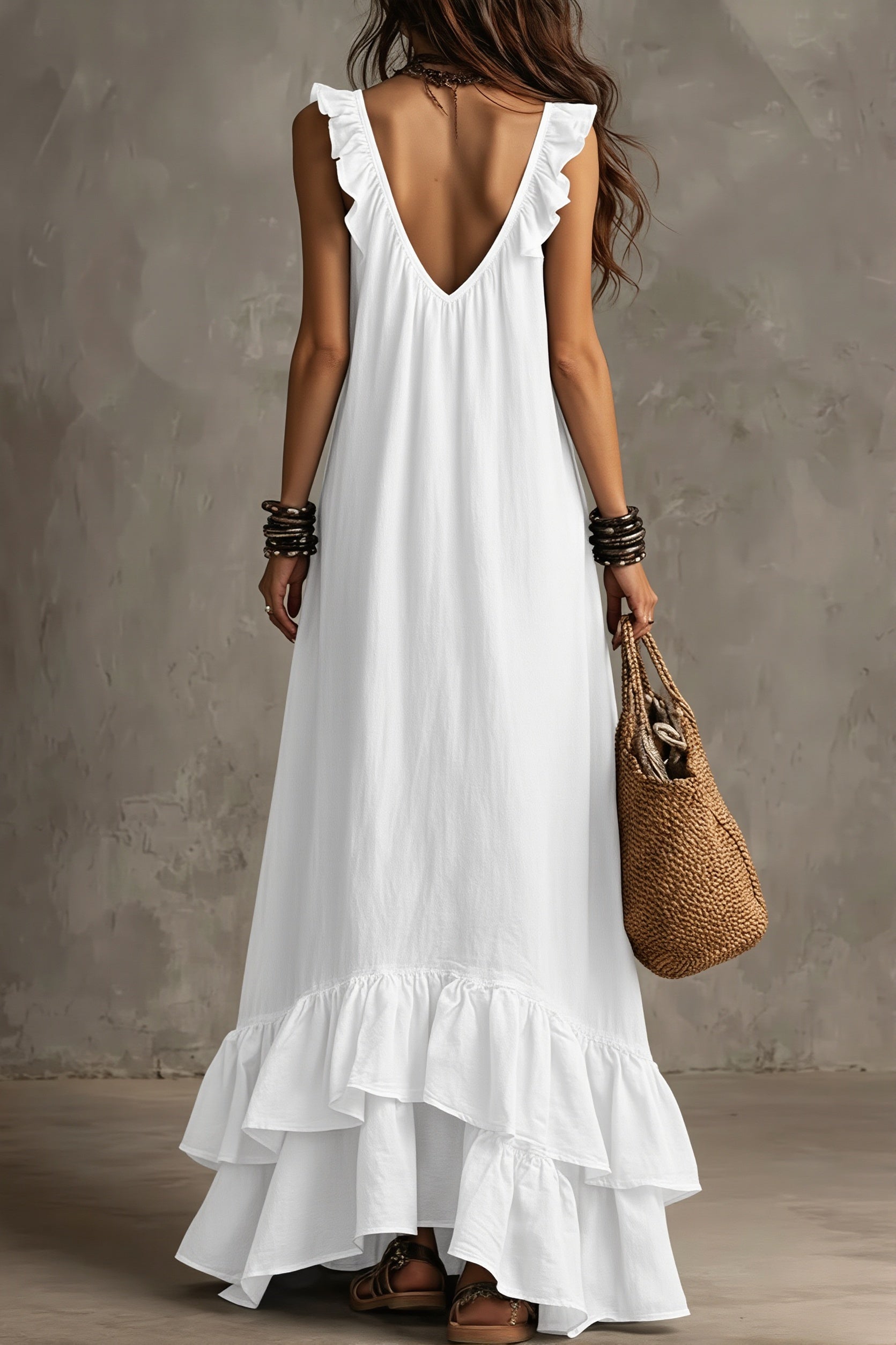 Ruffle Sleeveless Casual Long Boho Dress