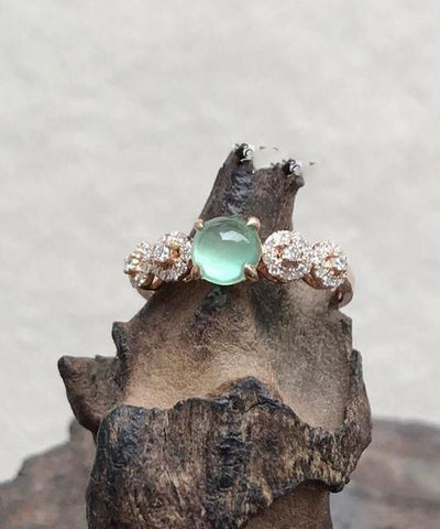 Vintage Roségold Sterling Silber Overgild Zirkon Jade Ringe 