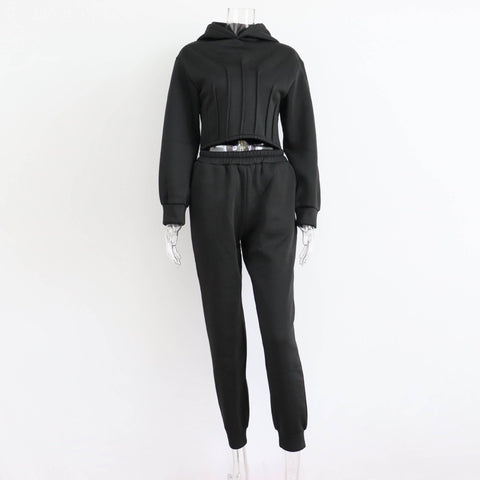 Conjunto de sudadera con capucha para mujer, otoño e invierno, suéter con capucha ceñido, pantalones deportivos informales, conjunto de dos piezas 