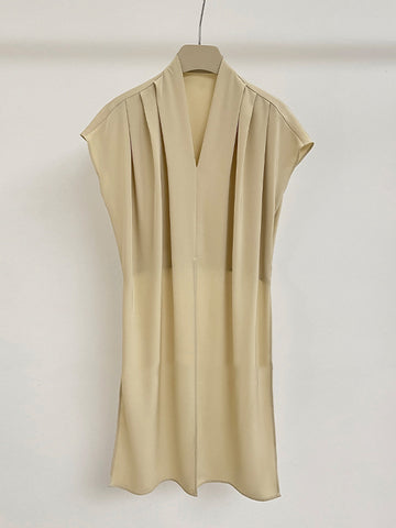 Loose Raglan Sleeve Knot Pleated Solid Color Split-Joint V-Neck Blouses&Shirts Tops