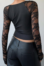 Elegant Cropped Lace Splicing Blouse