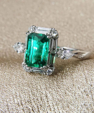 Anillos cuadrados de cristal de circón de plata esterlina verde fino 