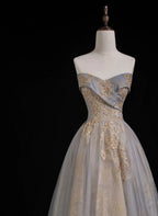 Langes Ballkleid in A-Linie, herzförmiger Schnitt, aus Tüll und Spitze, langes Abendkleid