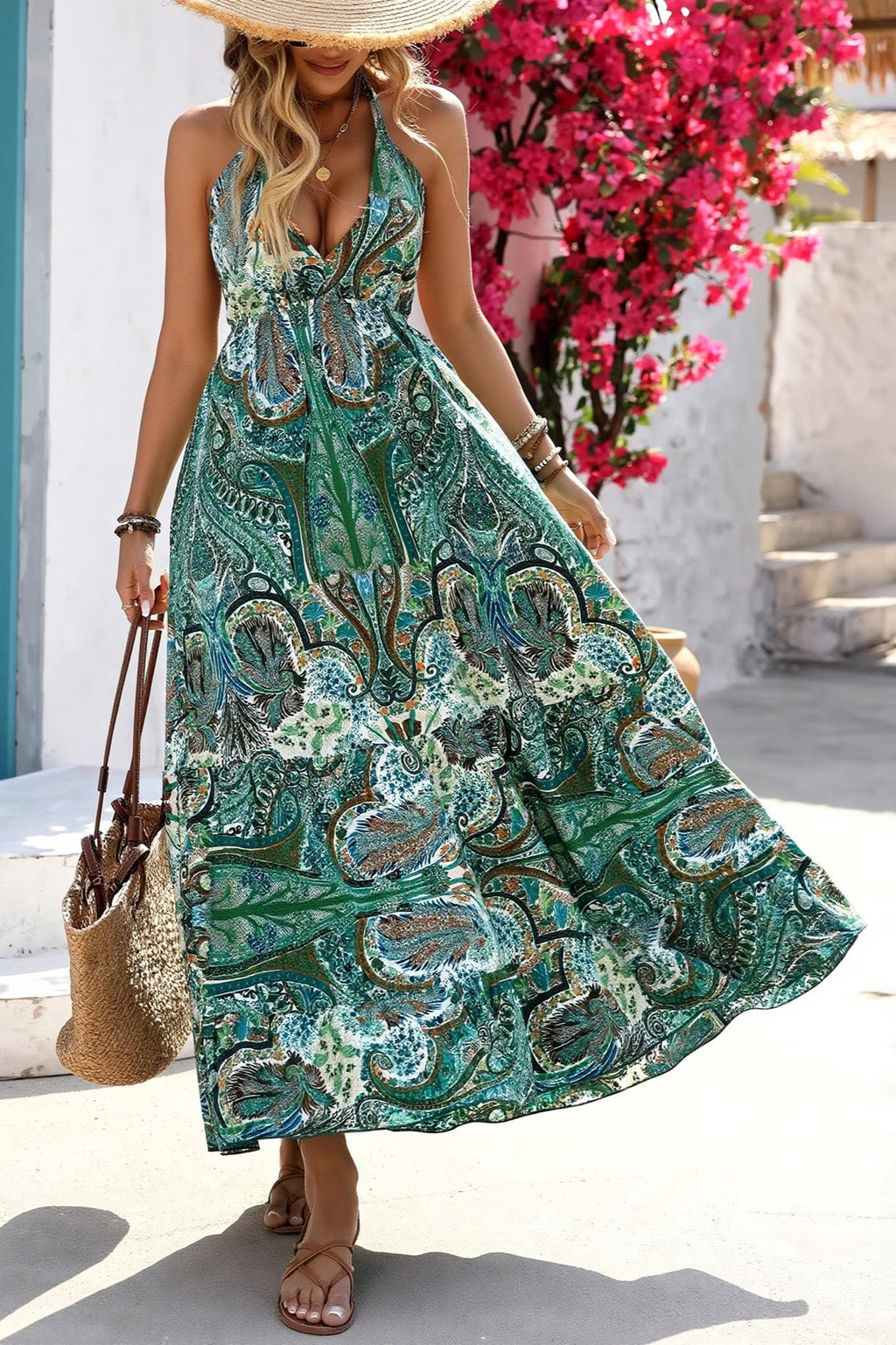 V Neck Ruffle Casual Boho Dress