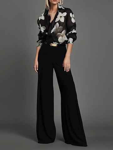 Long Sleeves Loose Floral Printed Lapel Blouses