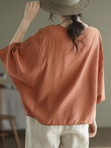 Vintage Loose Round-Neck Batwing Sleeves T-Shirt