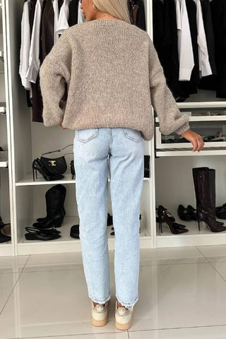 Explore Autumn Knit Open Front Long Balloon Sleeve Loose Cardigan