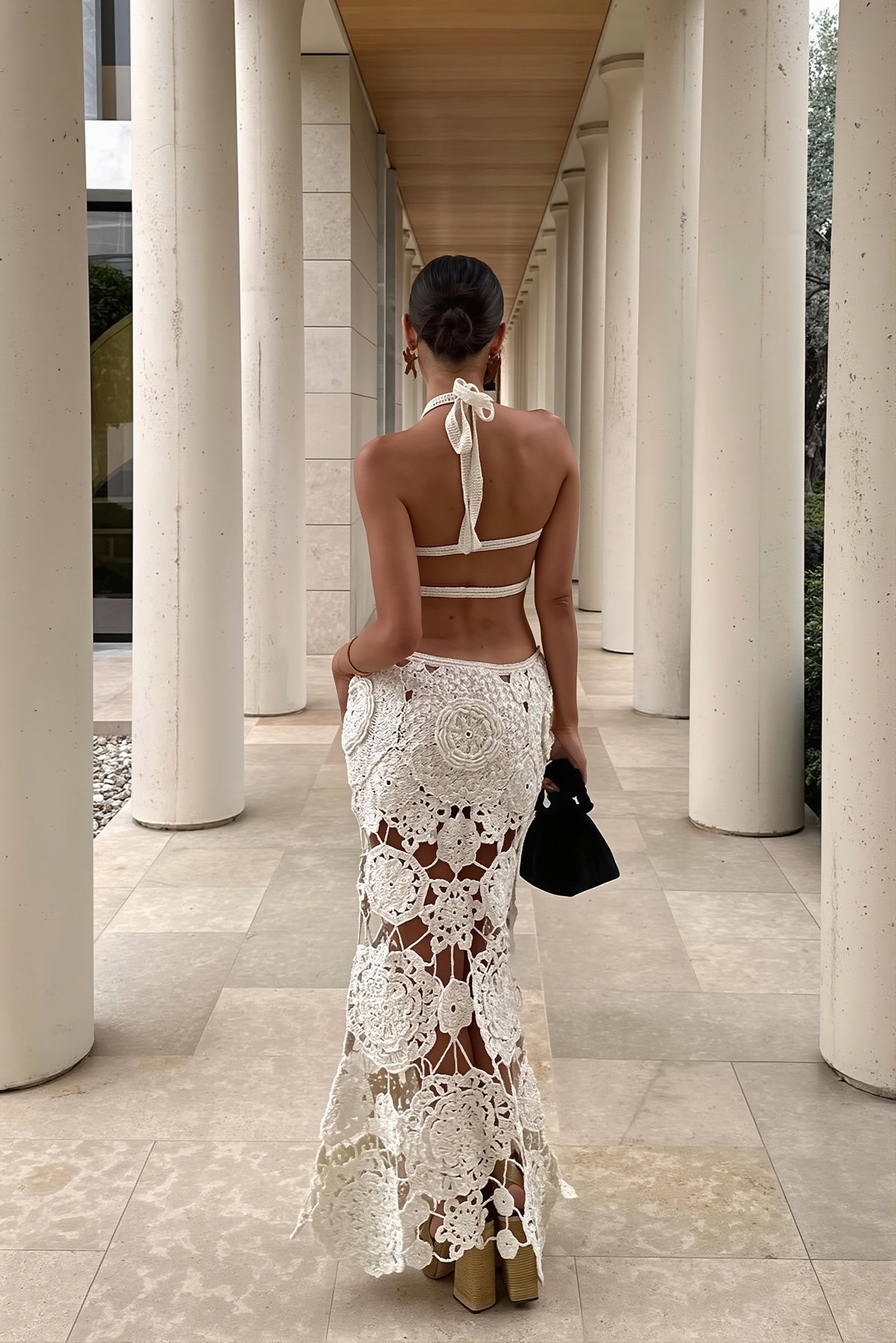 Halter Knit Backless Cutout Maxi Dress