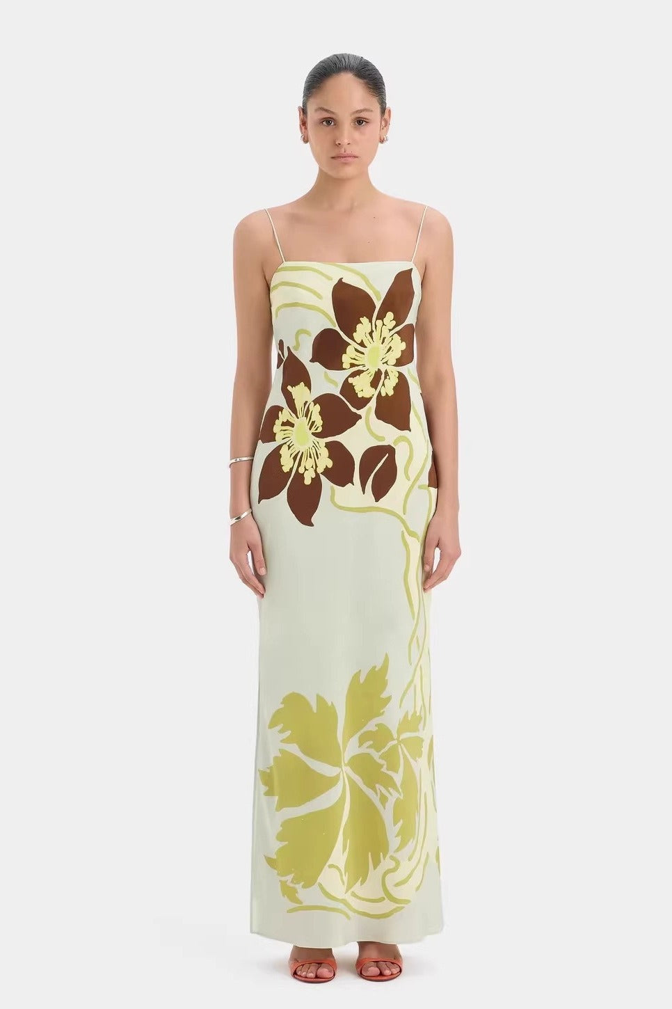 Elegant Floral Cami Tie Waist Bodycon Midi Dress