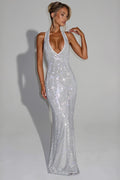 Sequin Deep V-Neck Bodycon Maxi Dress