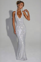 Sequin Deep V-Neck Bodycon Maxi Dress