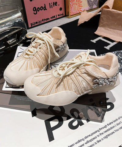 Rosa Canvas Schnürschuhe mit Zirkonspleißen für Damen 