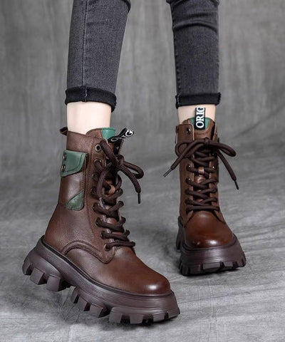 Fashion Splicing Plateaustiefel Schwarz Rindsleder Schnürstiefel 