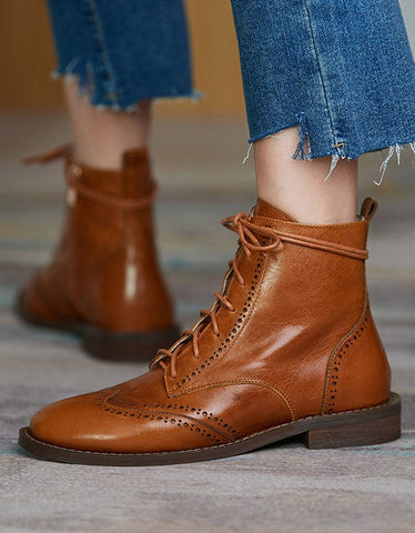Botas Oxford vintage con cordones, hechas a mano, de estilo británico 