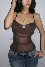 Mesh Cutout Sexy Slim Cami Top