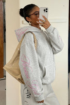 Pink Script Embroidered Pullover Hoodie